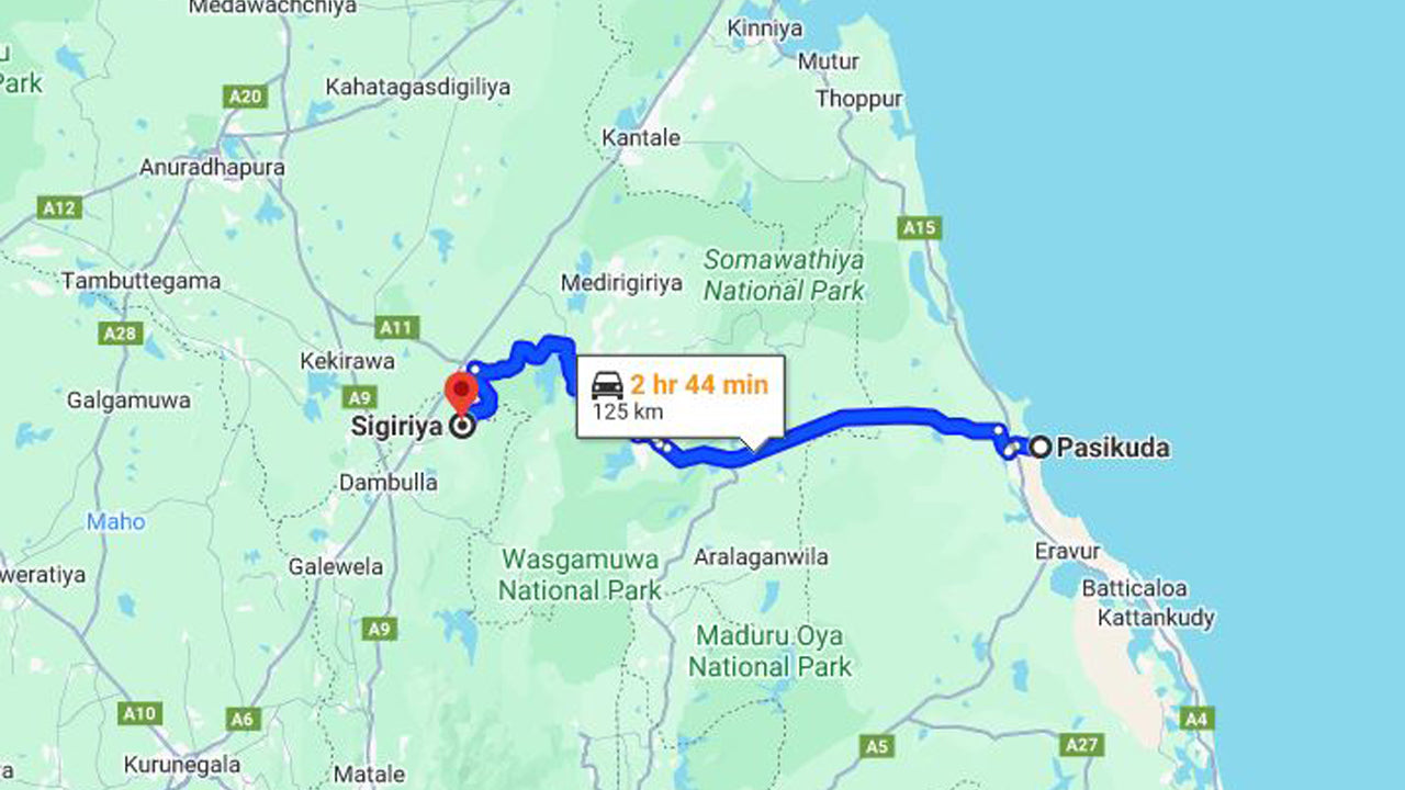 Pasikuda City to Sigiriya City Private Transfer