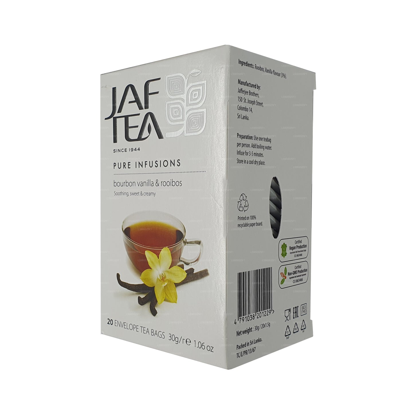 Jaf Tea Pure Infusions Collection Bourbon Vanilla Rooibos Foil Envelop Tea Bags (30g)