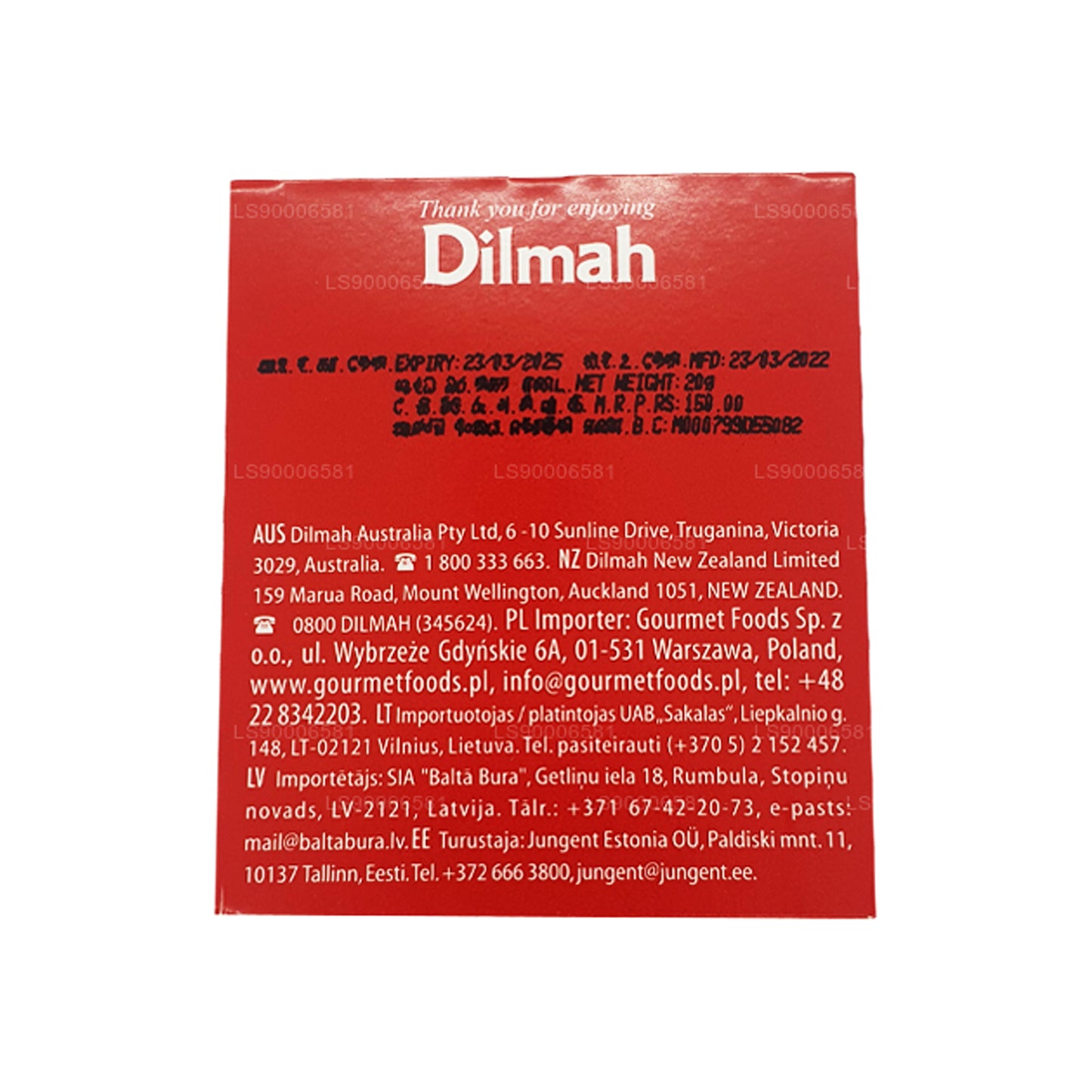 Dilmah English Breakfast Tea (20g) 10 Individually Foil Wrapped Tea Bags