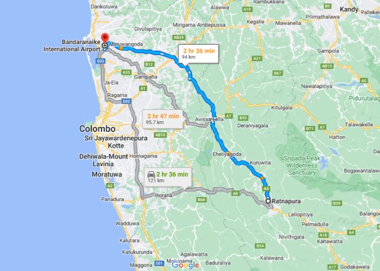 Ratnapura City to Colombo Airport (CMB) Private Transfer