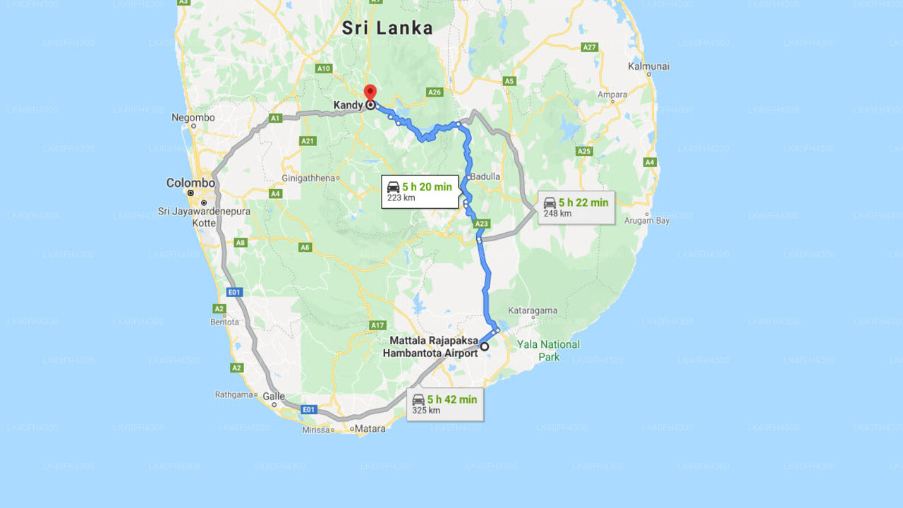 Mattala Airport (HRI) to Kandy City Private Transfer