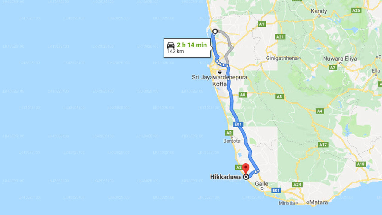 Transfer between Colombo Airport (CMB) and Citrus Hikkaduwa, Hikkaduwa