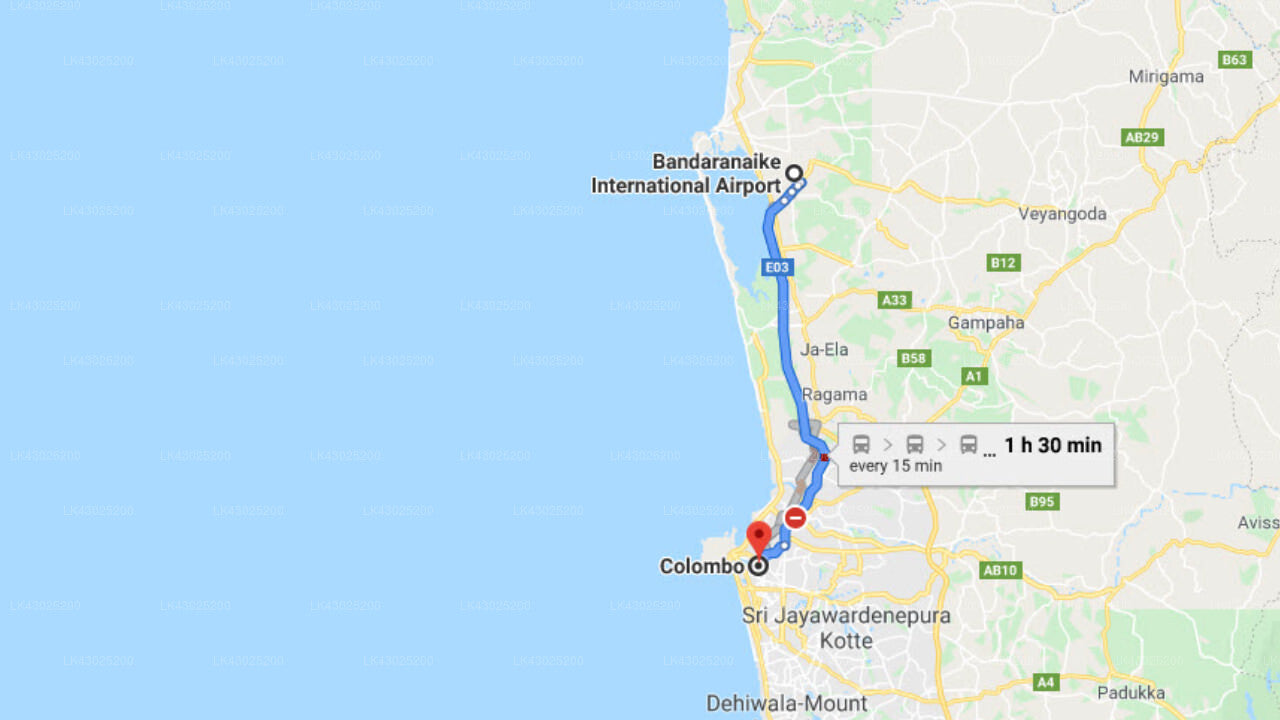 Transfer between Colombo Airport (CMB) and Renuka City Hotel, Colombo