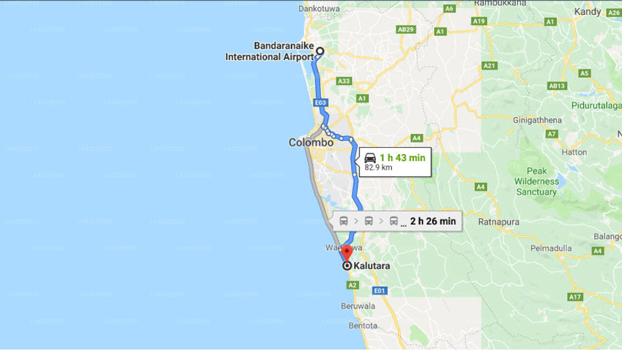 Transfer between Colombo Airport (CMB) and Tangerine Beach Hotel, Kalutara