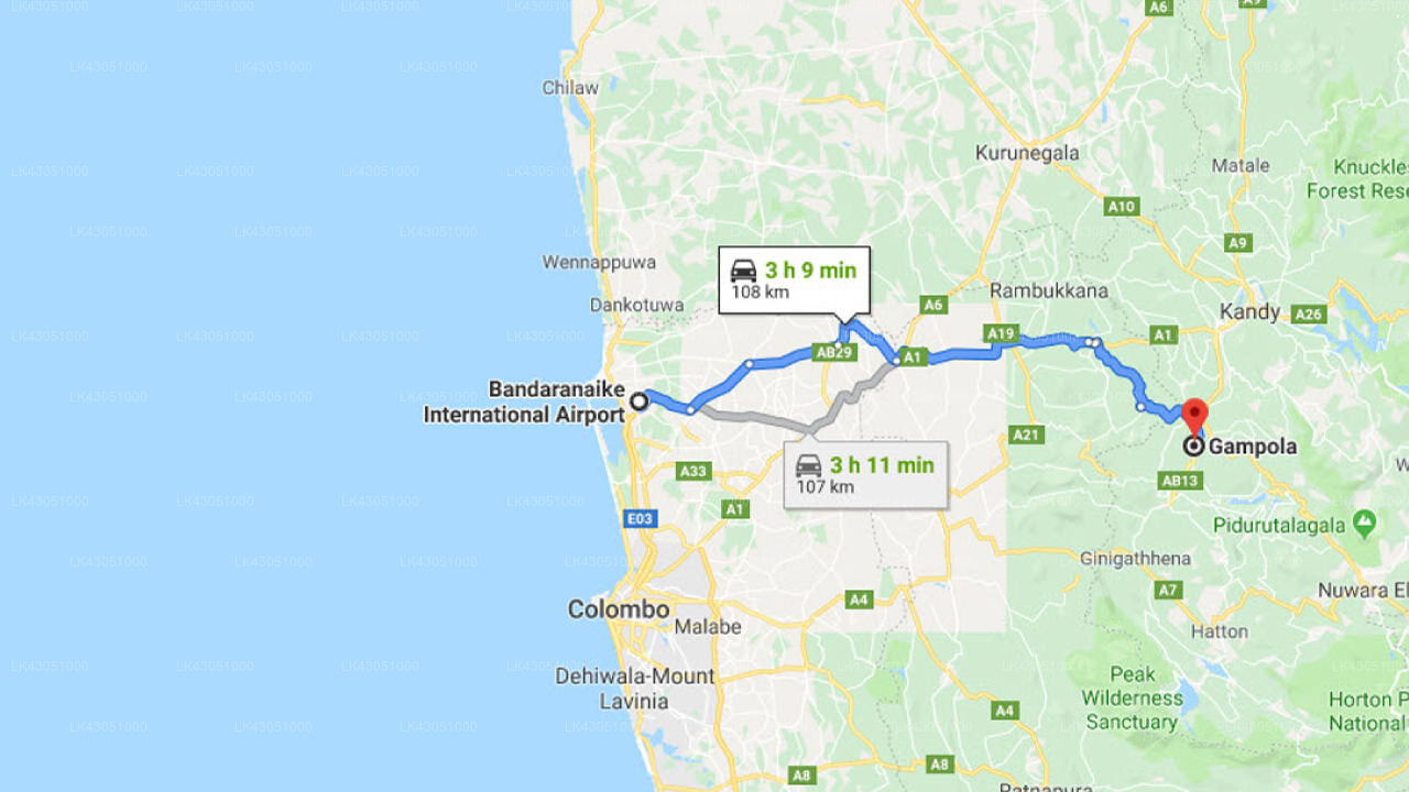 Transfer between Colombo Airport (CMB) and Elpitiya Walauwa, Gampola