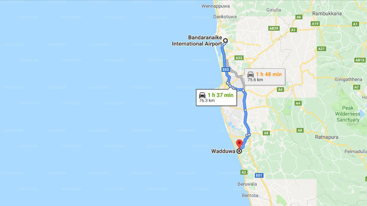 Transfer between Colombo Airport (CMB) and Nidahasa Villa, Wadduwa