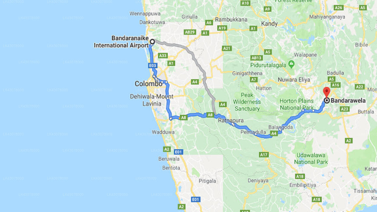 Transfer between Colombo Airport (CMB) and Bandarawela Holiday Home, Bandarawela