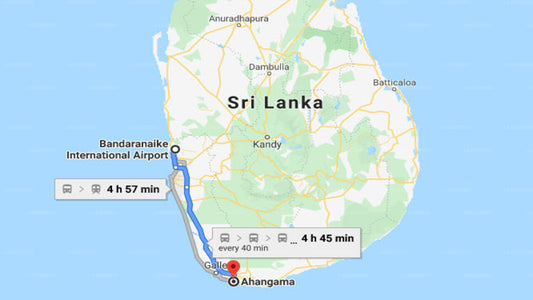 Transfer between Colombo Airport (CMB) and Lace Rock Beach Cabanas, Ahangama