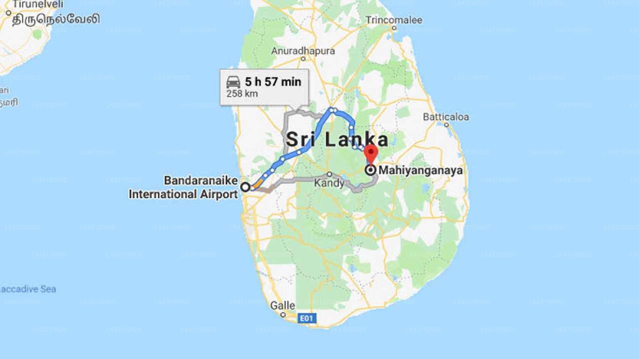 Transfer between Colombo Airport (CMB) and Sorabora Gedara, Mahiyanganaya