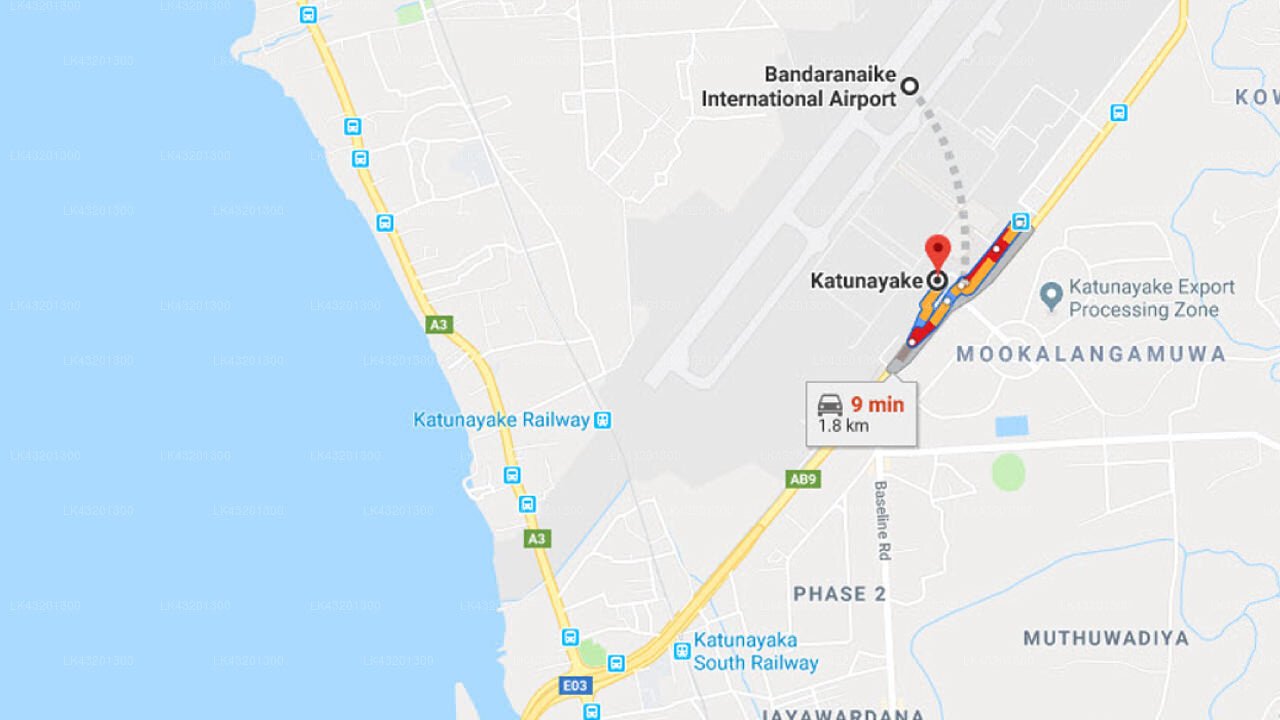 Transfer between Colombo Airport (CMB) and Airport City Hub Hotel, Katunayake