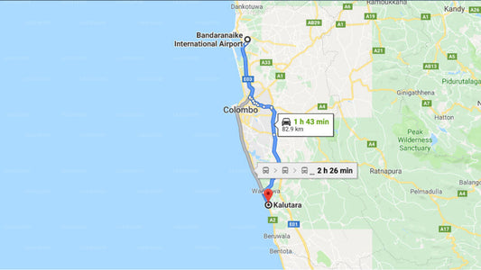 Transfer between Colombo Airport (CMB) and Petters Beach Inn, Kalutara