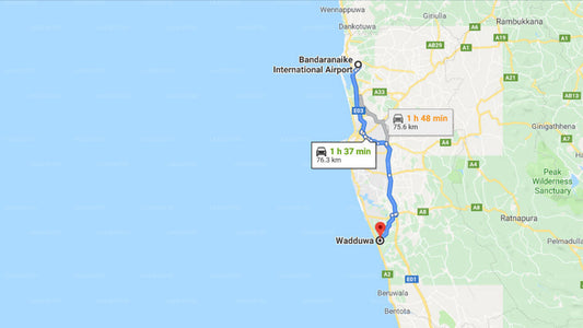 Transfer between Colombo Airport (CMB) and Serendiva Beach, Wadduwa